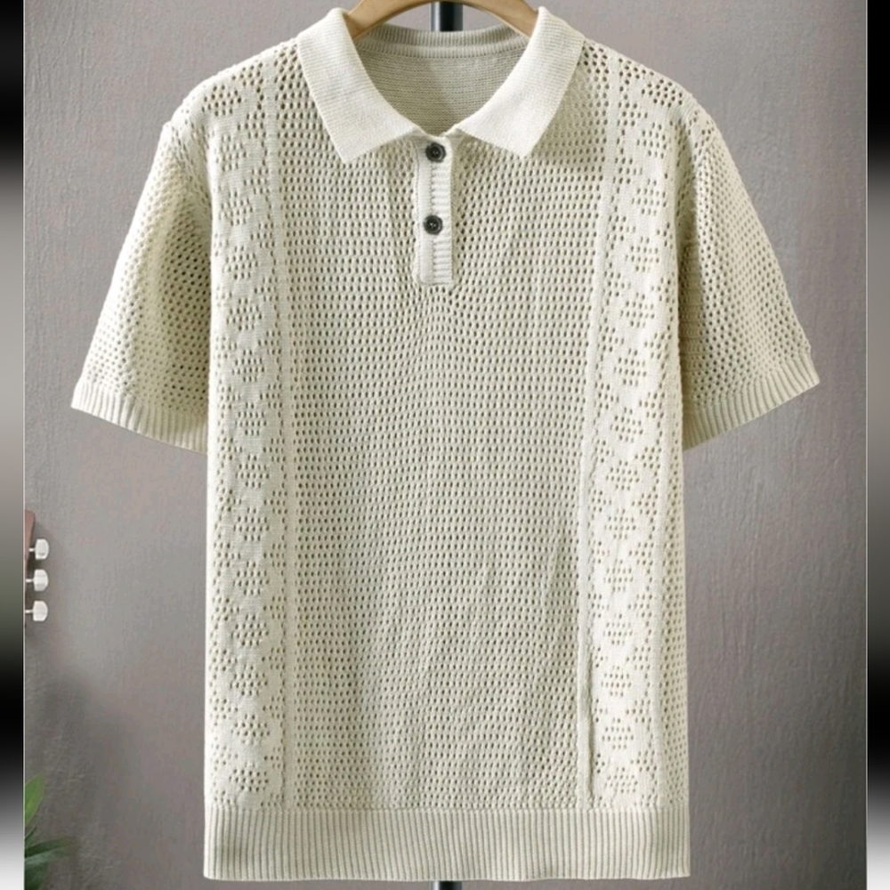 Manfinity Hypemode Men Polo Neck Pointelle Knit Top Apricot Medium